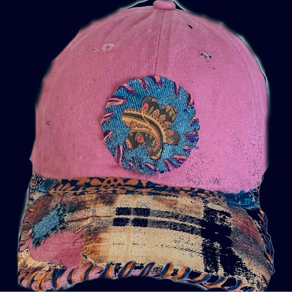 Pink and Blue Floral Accent Baseball Hat - Picture 4 of 6